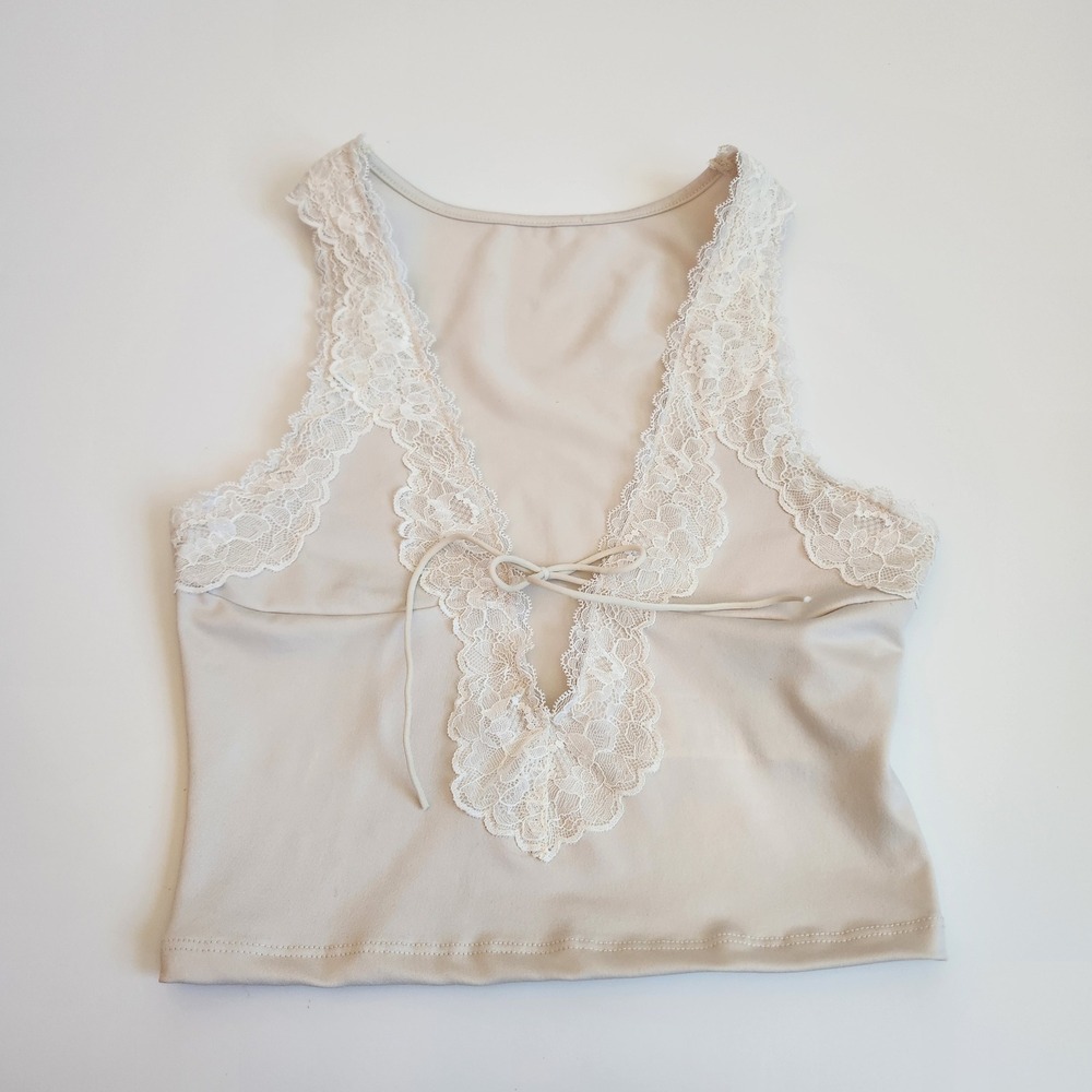 Y2K Lace Trim Halter Neck Crop Tank Top Women's‎ Size S NWT